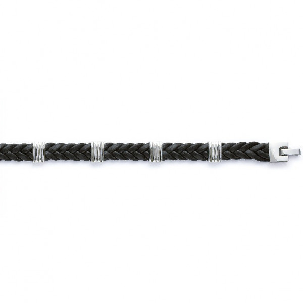Bracelet acier inoxydable et cuir noir Influences
