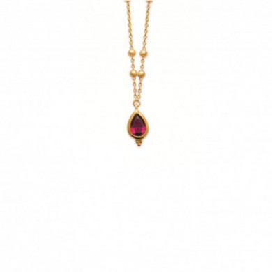 Collier plaqué or 18 carats pendentif goutte pierre rose fushia Influences