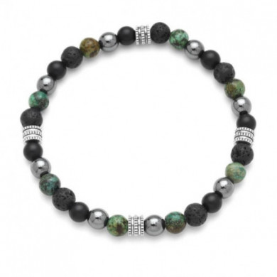 Bracelet homme pierres naturelles vertes et perles acier Influences.