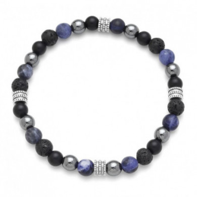 Bracelet homme pierres naturelles bleues grises et perles acier Influences