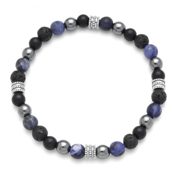 Bracelet homme pierres naturelles bleues grises et perles acier Influences