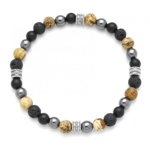 Bracelet homme pierres naturelles noires et marron et perles acier Influences.