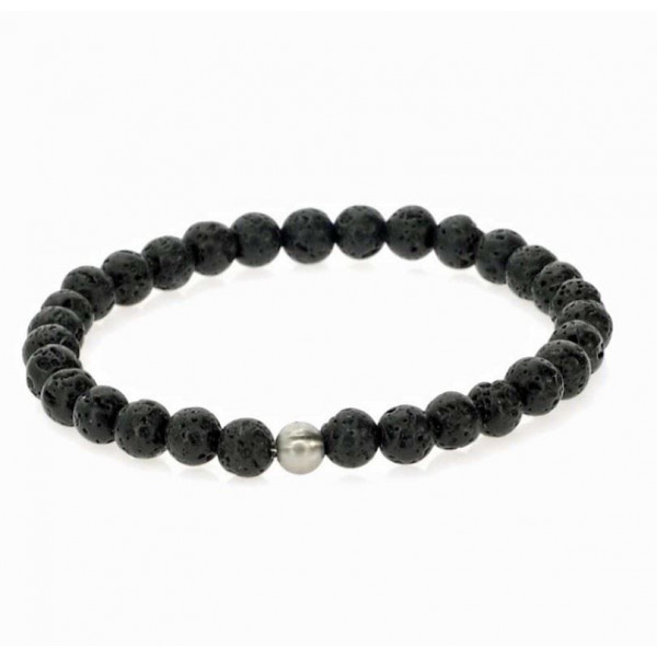 Bracelet homme pierres naturelles noires et perles acier Influences.