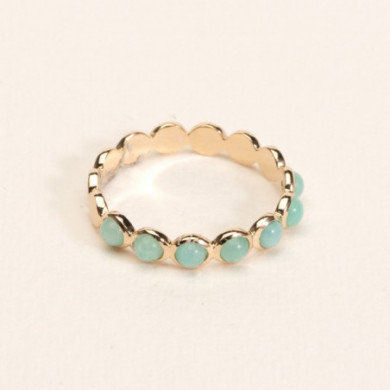 Bague anneau plaqué or cabochons amazonite bleu vert