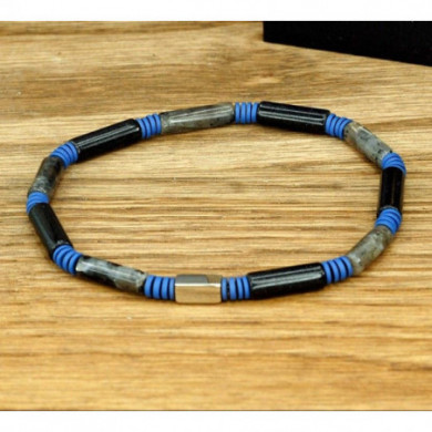 Bracelet homme pierres naturelles grises et bleues et perle acier Influences.