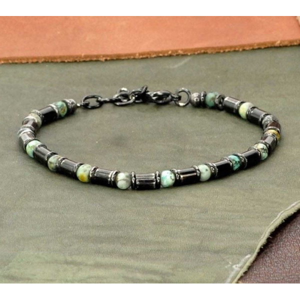 Bracelet homme pierres naturelles noires et vertes Influences.