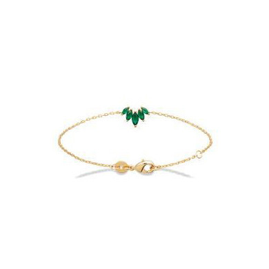 Bracelet plaqué or 18 carats pierres vert émeraude Influences