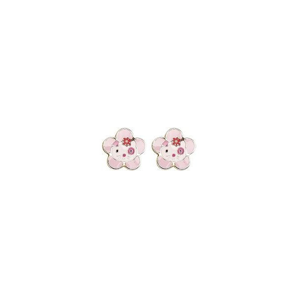 Puces d'oreilles fleur laque rose