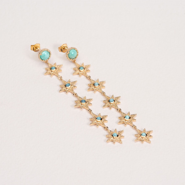 Boucles d'oreilles plaqué or étoiles pendantes amazonite bleue