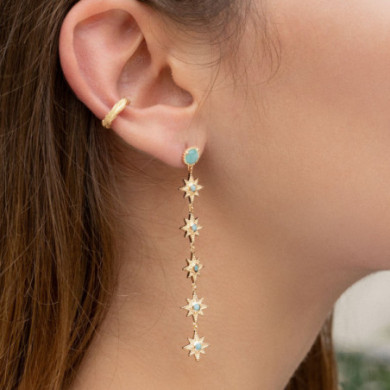 Boucles d'oreilles plaqué or étoiles pendantes amazonite bleue