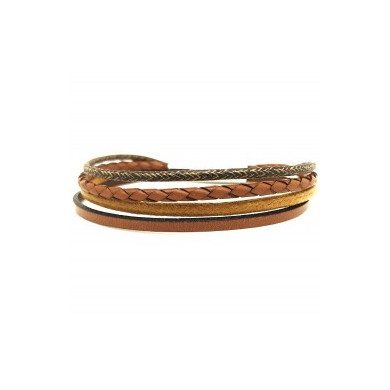 Bracelet homme cuir marron gold acier LOOP & CO
