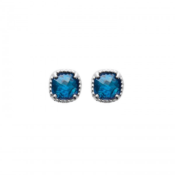 Boucles d’oreilles Argent 925, puces forme carré pierre bleue Influences