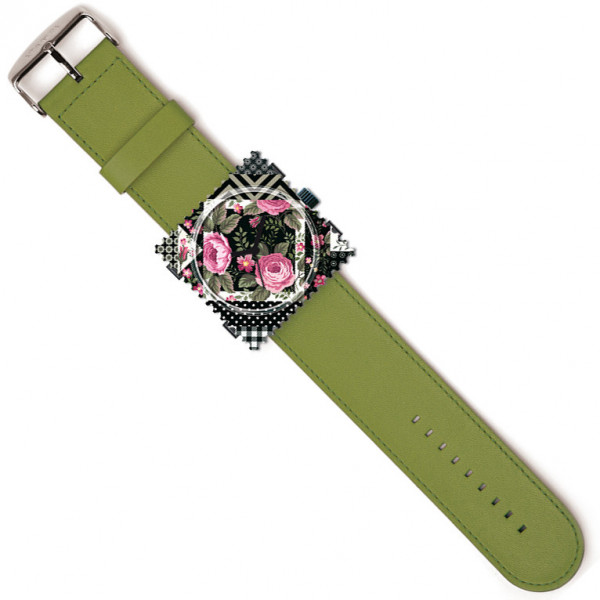 Bracelet montre S.T.A.M.P.S. cuir Army vert kaki
