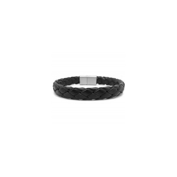 Bracelet homme cuir noir tresse plate LOOP & CO
