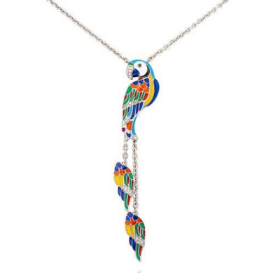 Collier argent femme pendentif perroquet multicolore Una Storia