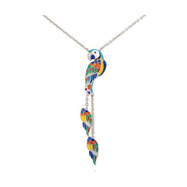 Collier argent femme pendentif perroquet multicolore Una Storia