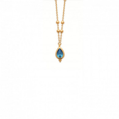 Collier plaqué or 18 carats pendentif poire avec une pierre bleue imitation saphir Influences