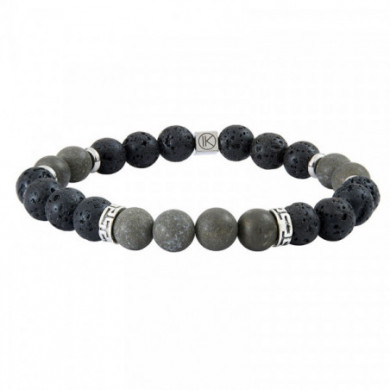 Bracelet acier inoxydable pierres véritables naturelles noires et grises IKOBA