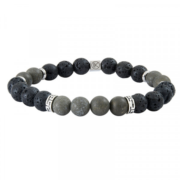 Bracelet acier inoxydable pierres véritables naturelles noires et grises IKOBA