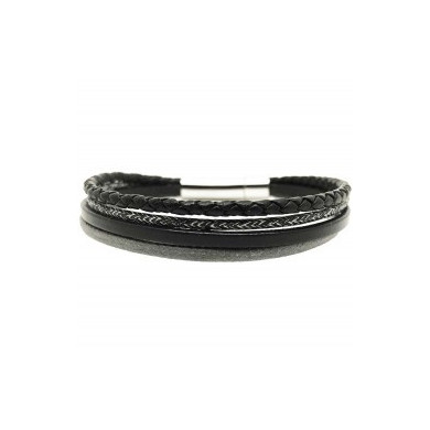Bracelet homme cuir noir gris chiné LOOP & CO