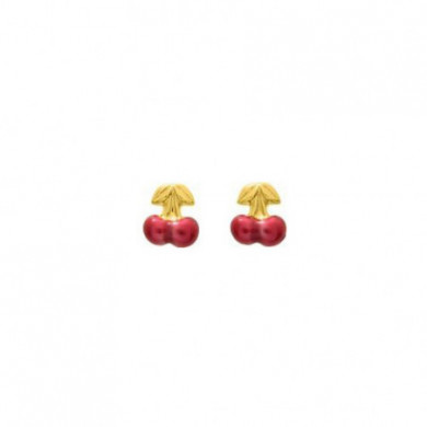Boucles d'oreilles or 18 carat enfant cerises rouges