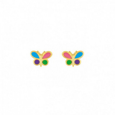 Boucles d'oreilles or 18 carat enfant papillons multicolores