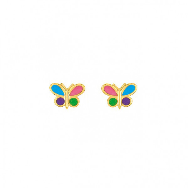 Boucles d'oreilles or 18 carat enfant papillons multicolores