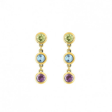 Boucles d'oreilles or 18 carats pendantes multicolores