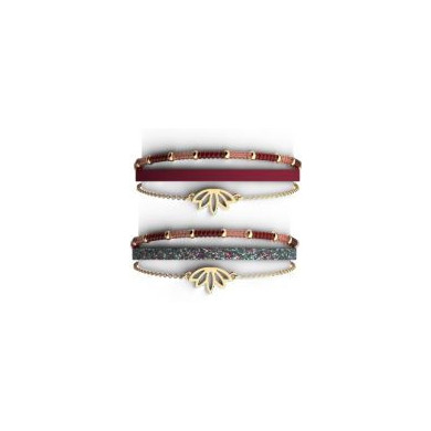 Bracelet or multi rangs LES CADETTES Lotus avec pendentif et perles roses