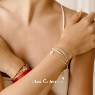 Bracelet or GEORGETTES multi rangs Les Cadettes Tresse avec pendentif et perles Ivoires