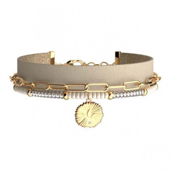Bracelet or GEORGETTES multi rangs Les Cadettes Lotus avec pendentif et perles Ivoire