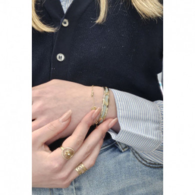 Bracelet femme, bracelet pampille or, oxydes de zirconium et laque blanche Luna LES CADETTES