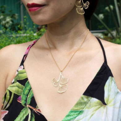 Collier or femme pendentif trois feuilles de Gingko Biloba RAS® Bijoux