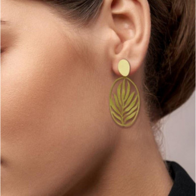 Boucles d’oreilles or femme pendantes feuilles ajourées Tropic ovales RAS® Bijoux