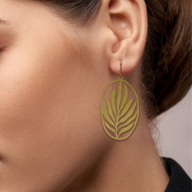 Boucles d’oreilles or femme pendantes feuilles ajourées Grandes Tropic ovales RAS® Bijoux