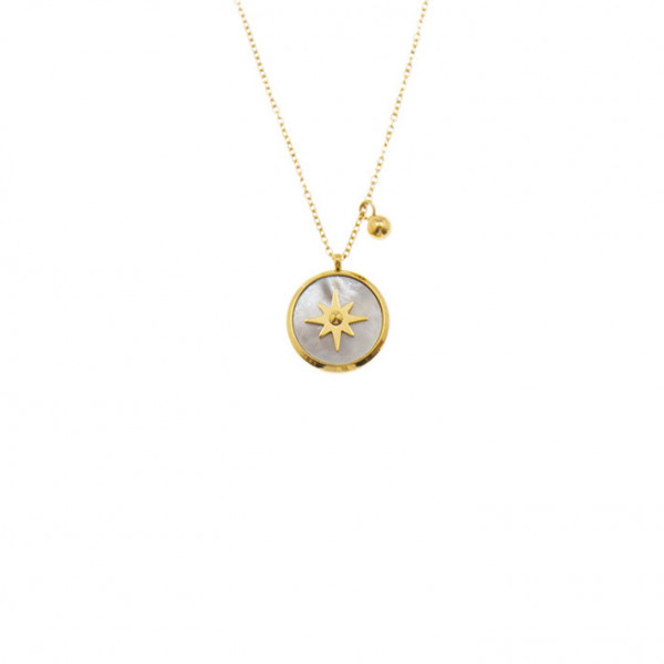 Collier acier doré pierre naturelle véritable blanche étoile du nord ZAG Bijoux Sun