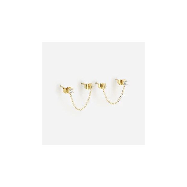 Boucles d'oreilles en acier doré pierres blanches et chaîne Rome ZAG Bijoux