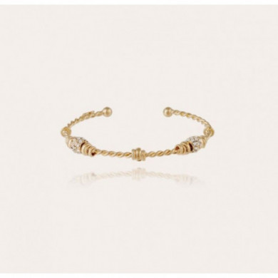 Bracelet femme, demi jonc or, torsadé strass petit modèle, GAS bijoux.