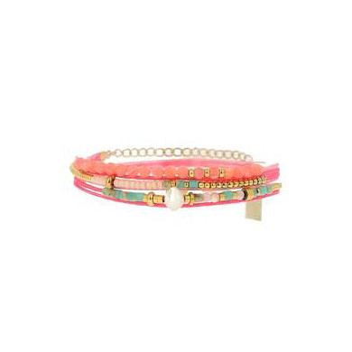 Bracelet en acier inoxydable cordon rose et pierres colorées ZAG