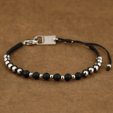 Bracelet acier macramé perles noires ZAG Senna