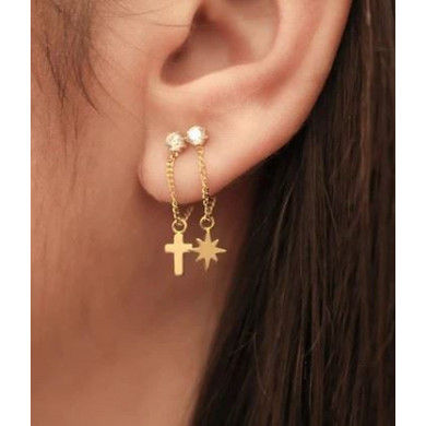 Boucles d’oreilles acier inoxydable oxydes de zirconium et motifs croix et étoile ZAG