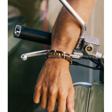 Bracelet Homme Perles en Acier Oeil de Tigre Kem - ZAG Bijoux