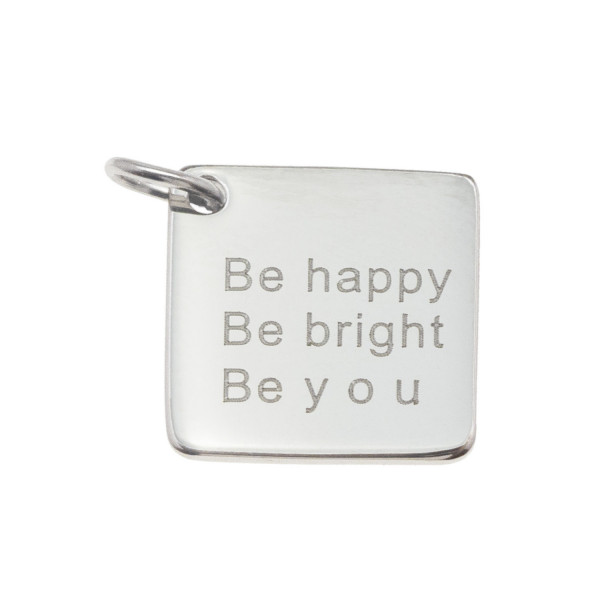 Pendentif ZAG acier plaque gravée 'Be happy Be bright Be you'