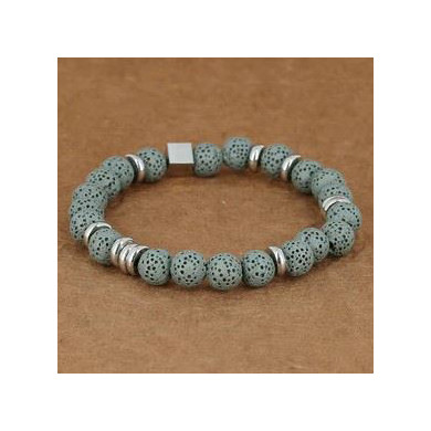Bracelet en acier inoxydable pierres volcaniques grise ZAG