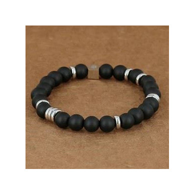 Bracelet en acier inoxydable perles noires alternées d'anneaux ZAG