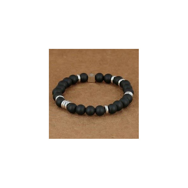 Bracelet en acier inoxydable perles noires alternées d'anneaux ZAG