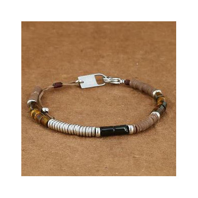 Bracelet Homme Perles d'Œil de Tigre et  Acier inox - Aymeric ZAG Bijoux