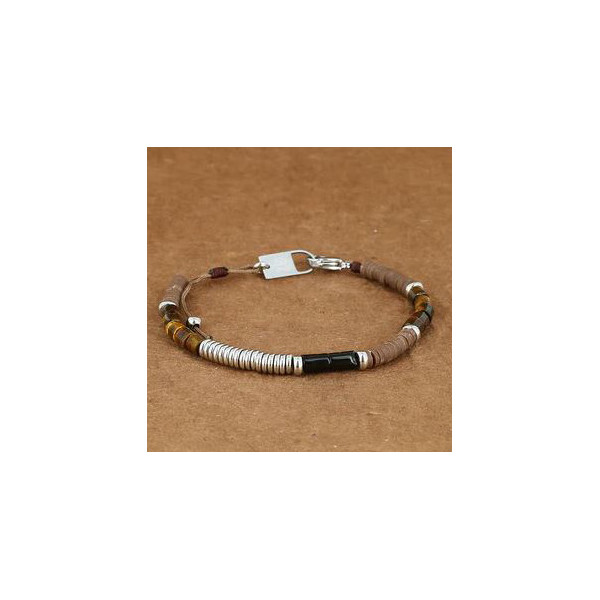 Bracelet Homme Perles d'Œil de Tigre et  Acier inox - Aymeric ZAG Bijoux