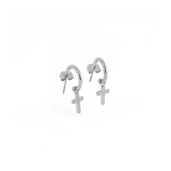 Boucles d'oreilles Femme Créoles Argent et zirconium en Acier Inoxydable "Evangelista" -  Boucles d'oreilles croix ZAG Bijoux