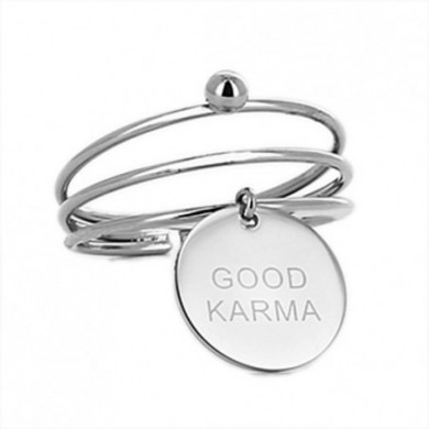 Bague acier ZAG trois anneaux plaque gravée "Good Karma"